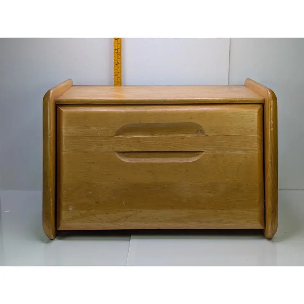 Vintage Dolphin Genuine Teakwood Bread Box Thailand MCM Drop Front Storage
